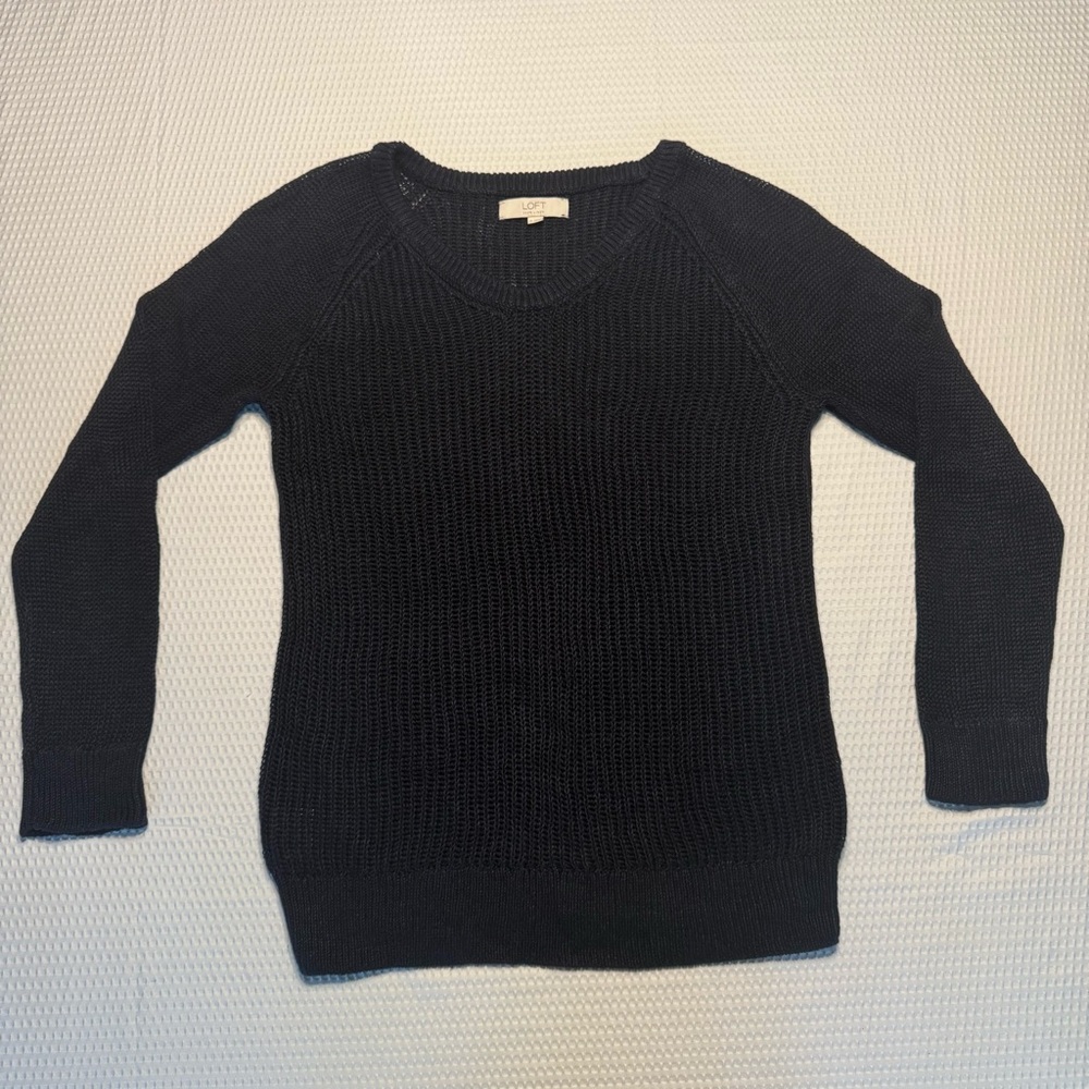 LOFT Navy Blue 100% Linen Crew Neck Sweater